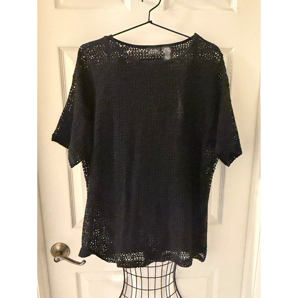 Boutique Europa USA Made Crochet Mesh Knit Top One Size Black 100% Cotton Boho